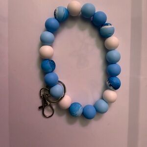 Hand Crafted Blue and White Beaded Keychain
